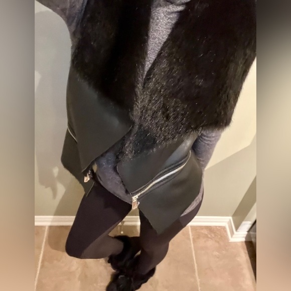 Faux leather and fur trim sleeveless vest - Picture 1 of 15